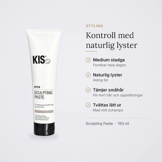 KIS Sculpting Paste: medium stadga, naturlig lyster, tämjer småhår, tvättas lätt ur