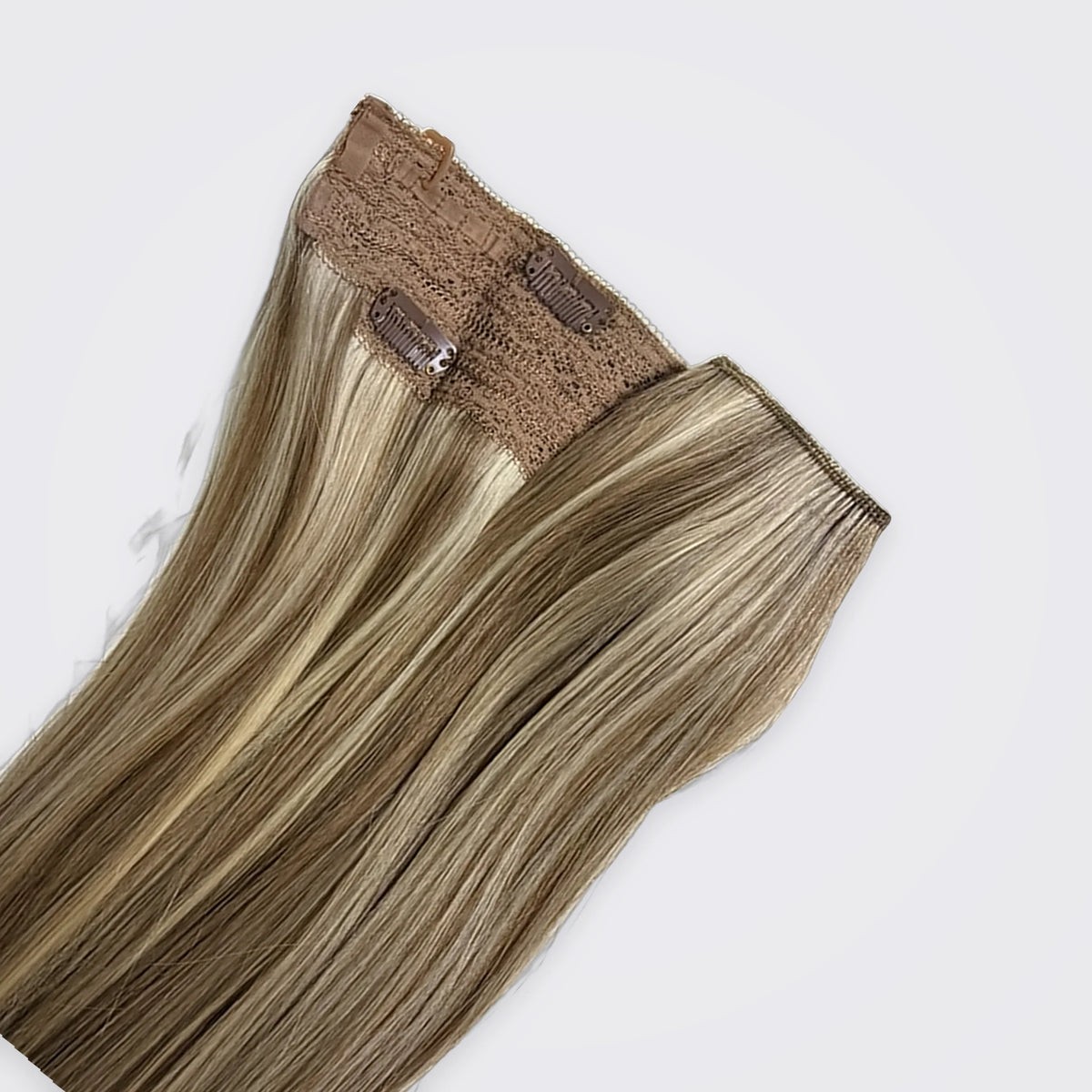 Luxury Halo Hairband – Rak i färg P8/613 Honey Blonde Mix, öppen vy med hairband och clips
