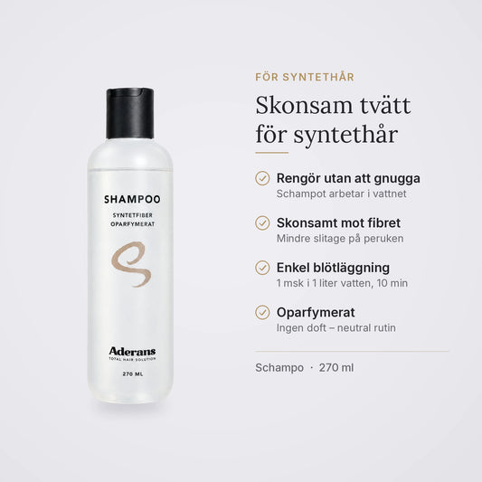 Schampo – Syntethår: rengör utan att gnugga, skonsamt mot fibret, enkel blötläggning, oparfymerat