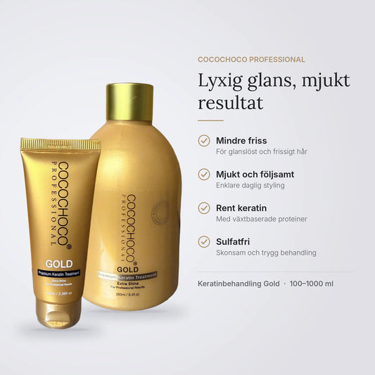 Cocochoco Keratinbehandling Gold – lyxig glans, mjukt resultat