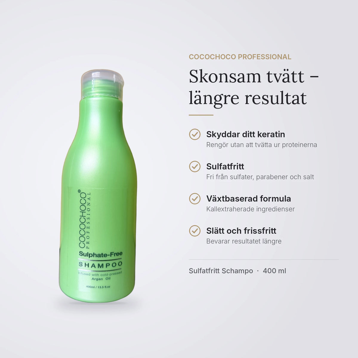 Cocochoco Sulfatfritt Schampo – fördelar: skyddar ditt keratin, sulfatfritt, växtbaserad formula