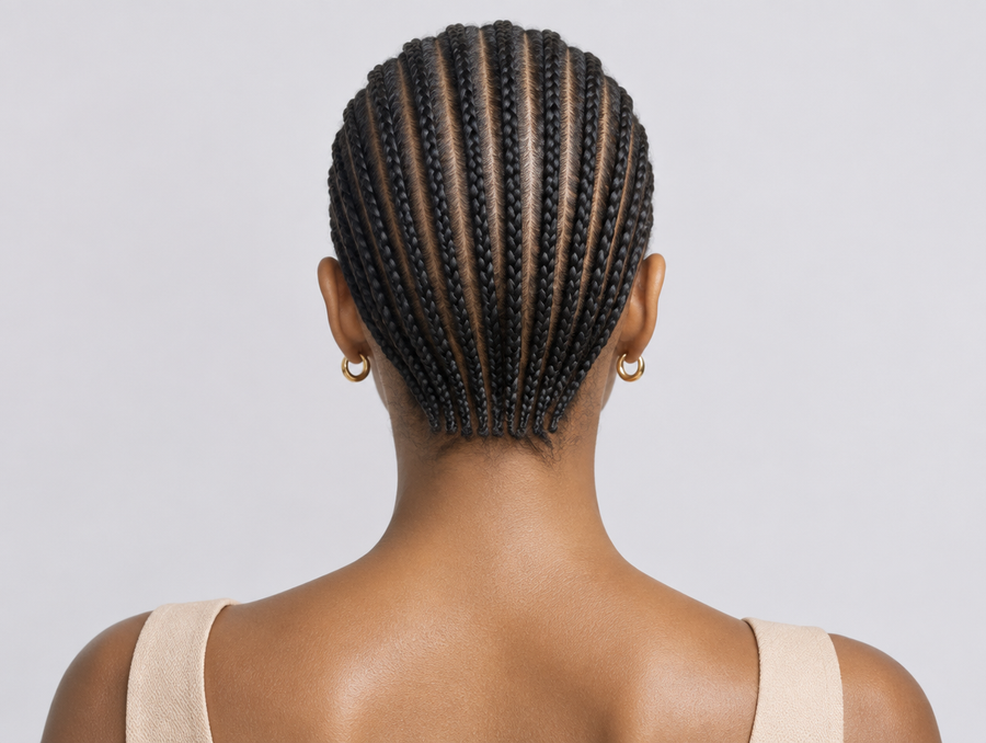Cornrows flätade tätt mot huvudet