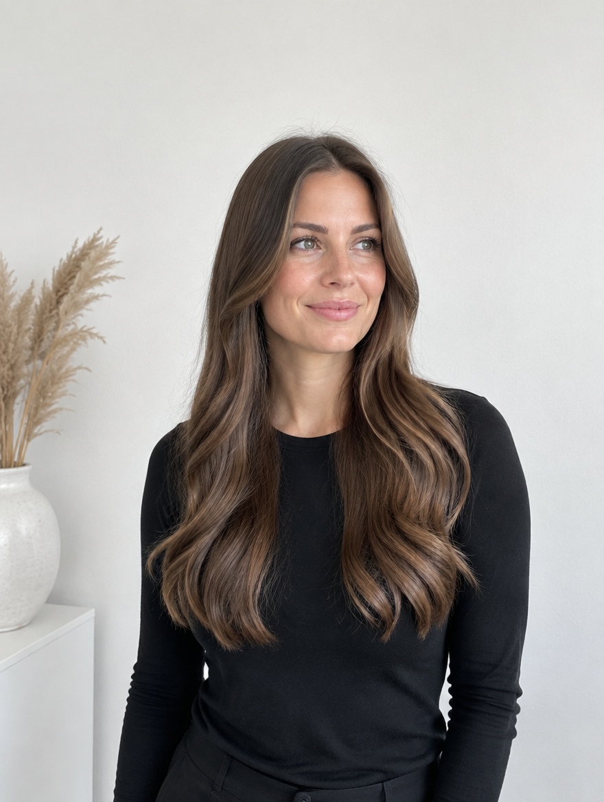 Mjukt, glansigt hår utan frizz efter keratinbehandling i salongen