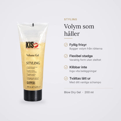 KIS Blow Dry Gel: fyllig frisyr, flexibel stadga, klibbar inte, tvättas lätt ur