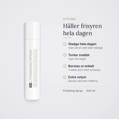 KIS Finishing Spray: stadga hela dagen, torkar snabbt, borstas ur enkelt, extra volym