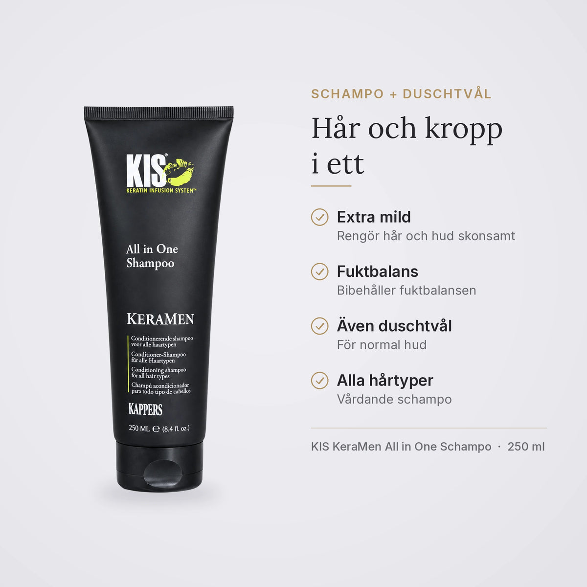 KIS KeraMen All in One Schampo: extra milt schampo och duschtvål för hår och hud, alla hårtyper