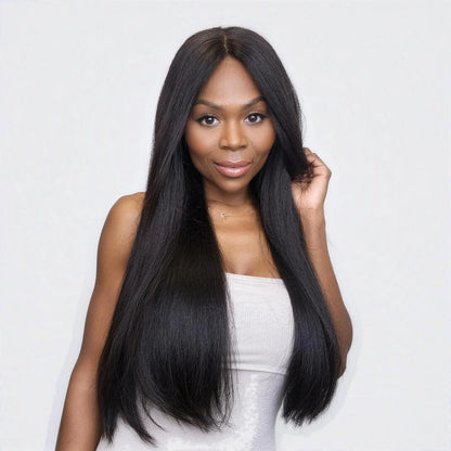 Luxury Peruk Äkta Hår – Chloe, Lace Closure, rak i färg 1B Natural Black
