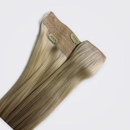 Luxury Halo Hairband – Rak i färg 60 Platinum Blonde, öppen vy med hairband och clips