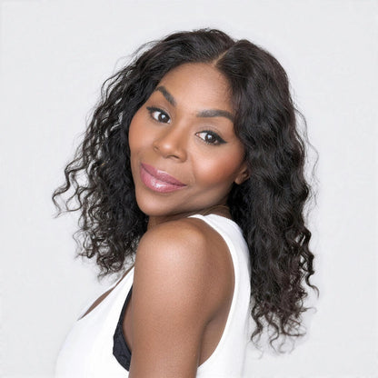 Luxury Peruk Äkta Hår – Krullig, Lace Closure i färg 1b