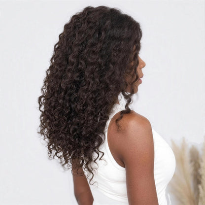 Luxury Peruk Äkta Hår – Krullig, Lace Closure i färg 2, bakifrån