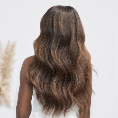 Luxury Peruk Äkta Hår – Rak, Lace Closure & Lace Front Plus i färg Chocolatemix, bakifrån