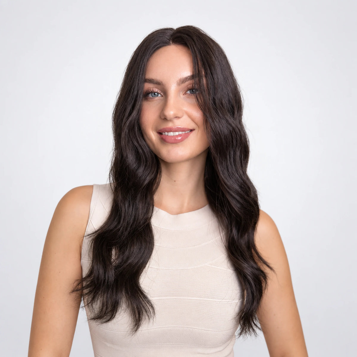 Signe Vegan Syntetisk Peruk – Mono Part, Dark brown