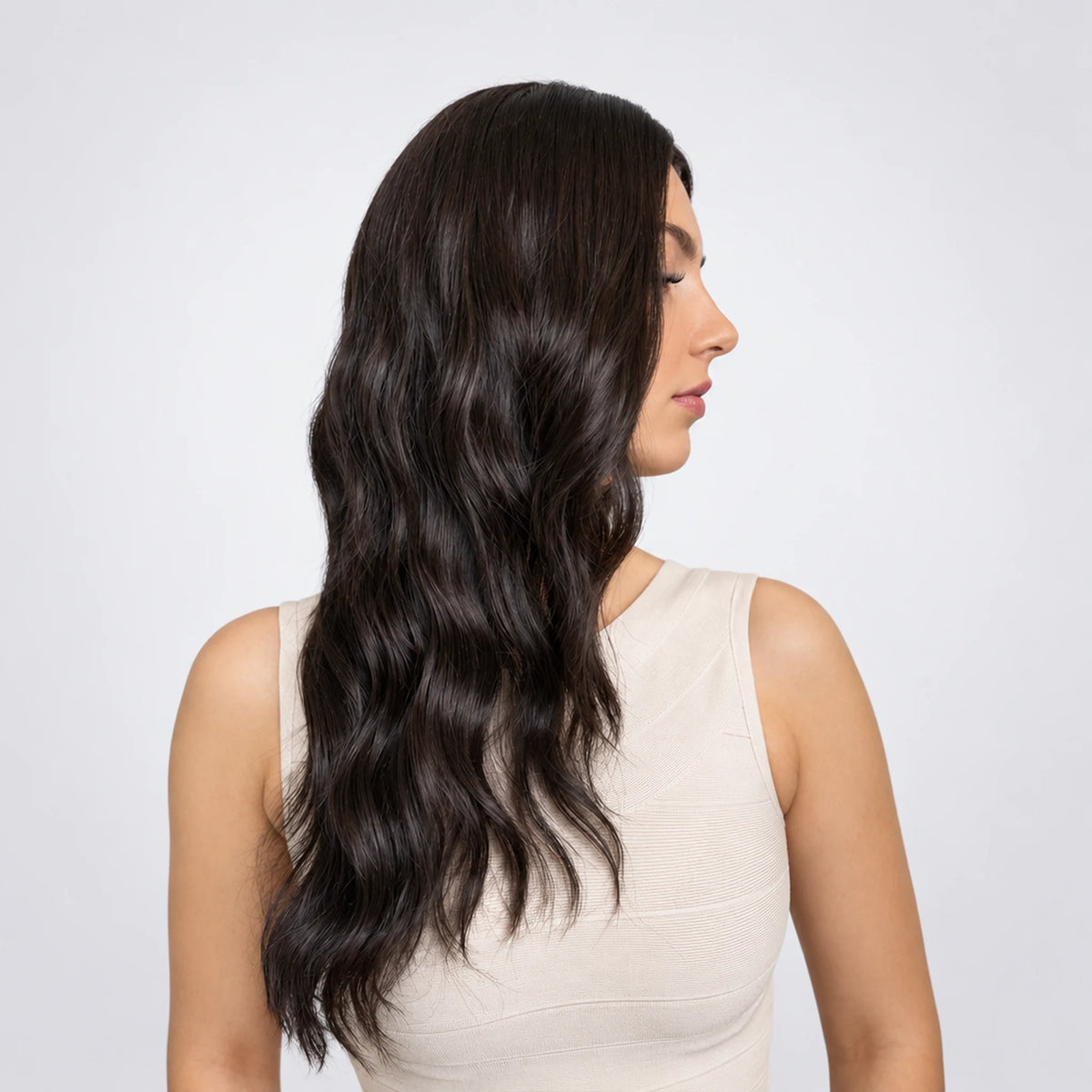 Signe Vegan Syntetisk Peruk – Mono Part, Dark brown