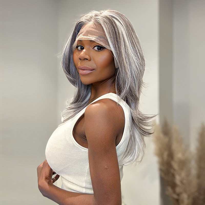 Silver - Birgitta – Ljusgrå Half Lace Peruk - Fairwithhair