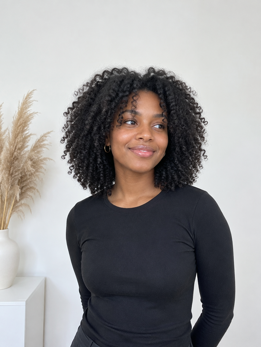 Mjuka, definierade lockar i afrohår efter texturizer i salongen