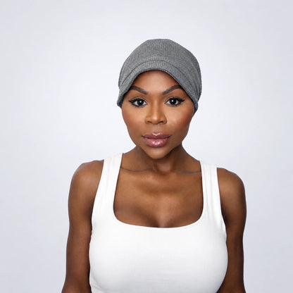 Turban Adele – veckad modell, färg Mörkgrå, framifrån