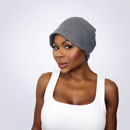 Turban Adele – veckad modell, färg Mörkgrå, snett från sidan
