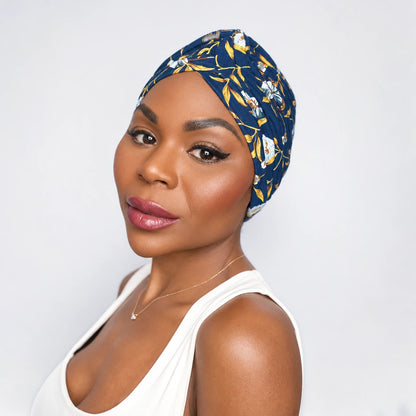 Turban Blommig – mörkblå