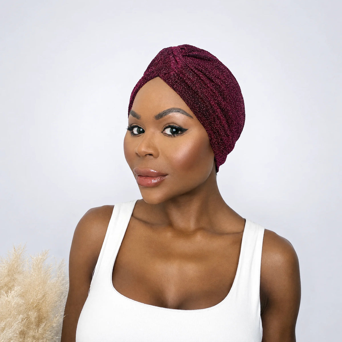 Turban Glitter, färg Vinröd