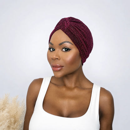 Turban Glitter, färg Vinröd
