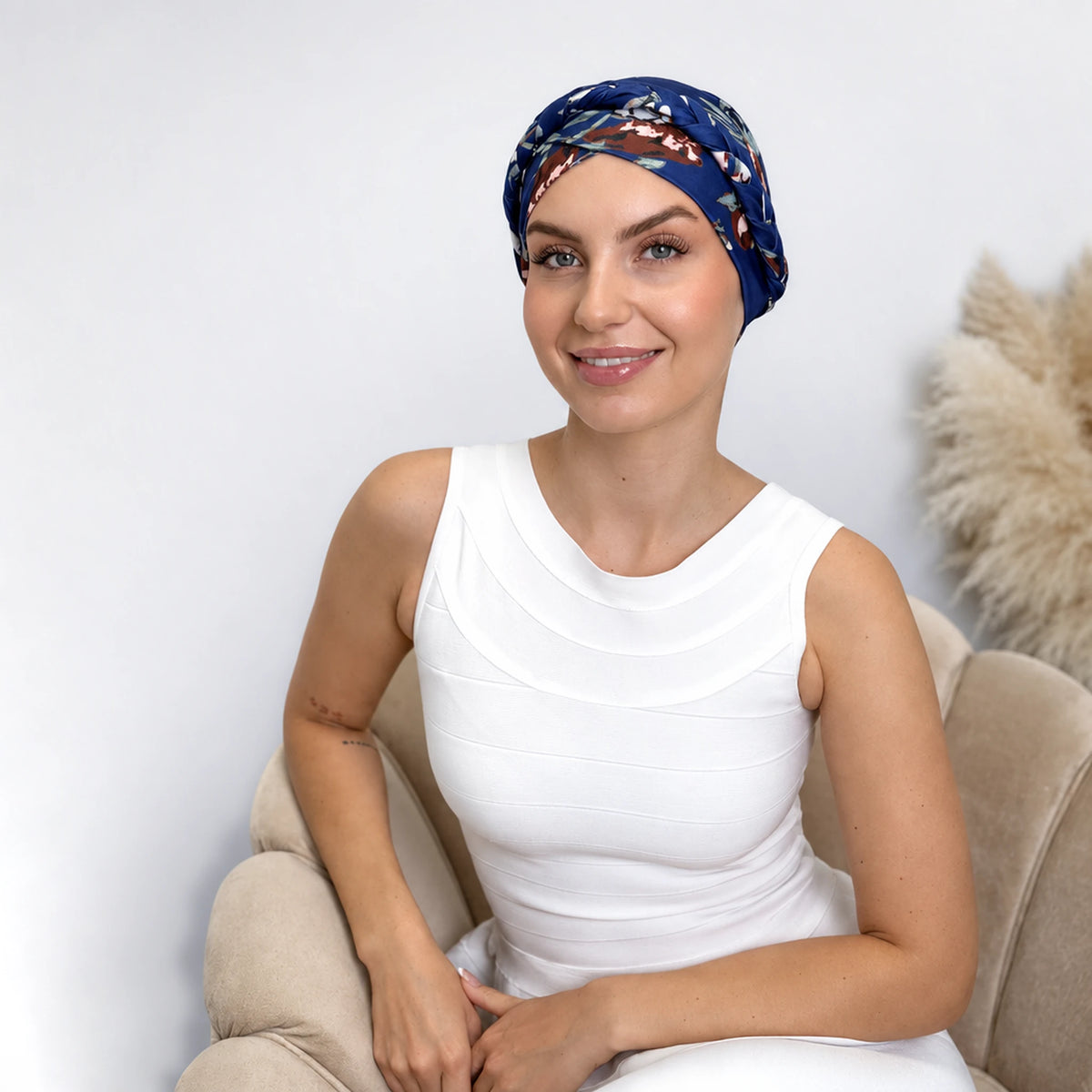 Turban med fläta – blå