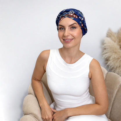 Turban med fläta – blå