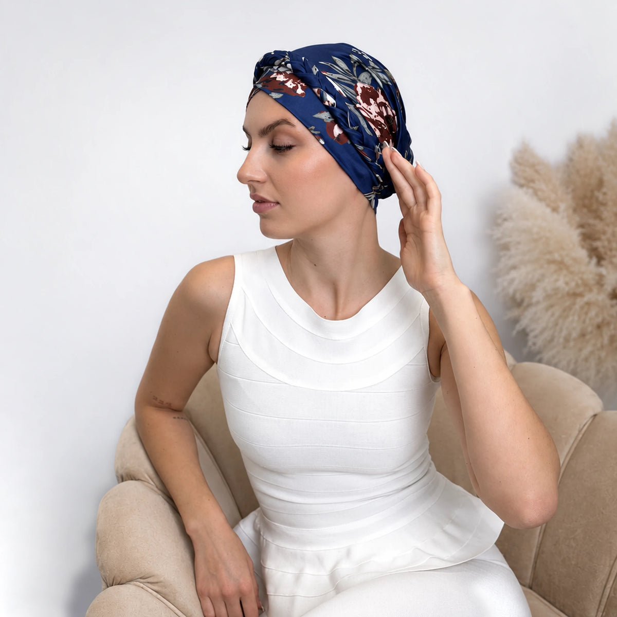 Turban med fläta – blå