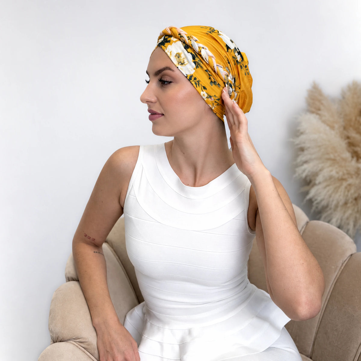 Turban med fläta – gul
