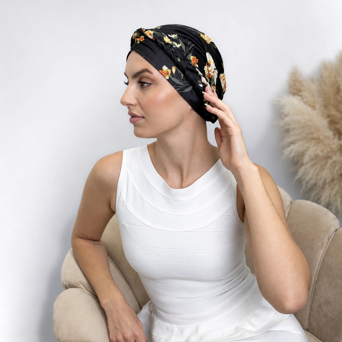 Turban med fläta – svart