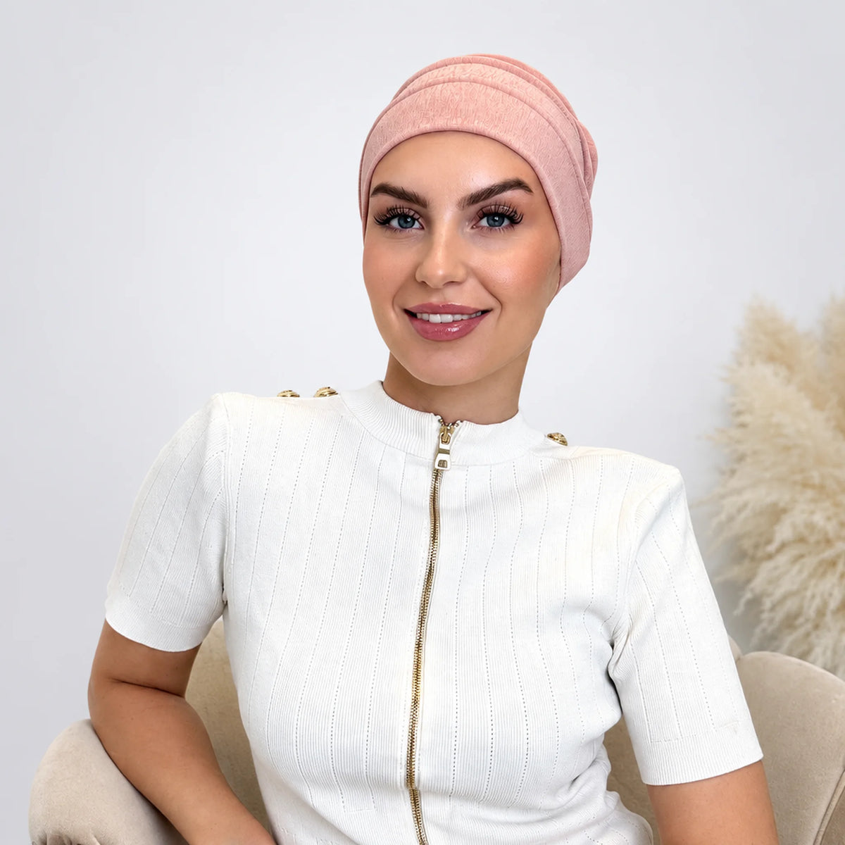 Turban med volanger – ljusrosa