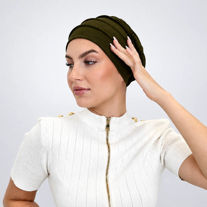 Turban med volanger – mörkgrön