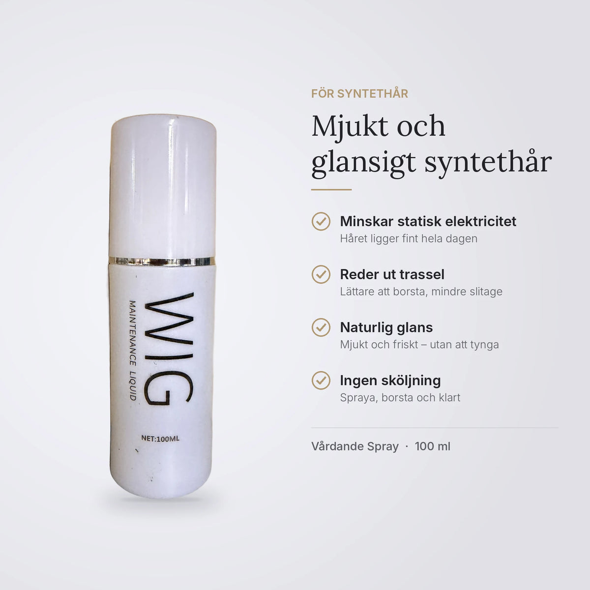 Vårdande Spray – Syntethår: minskar statisk elektricitet, reder ut trassel, naturlig glans, ingen sköljning
